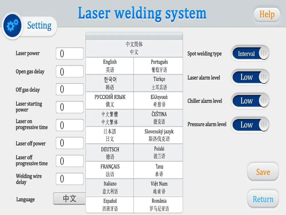 handheld laser welding machine system language